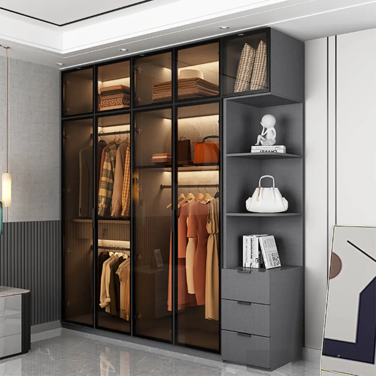 Tủ quần áo treo tường kết hợp trang trí